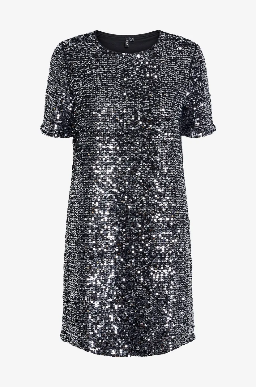 Pieces Kjole pcSerena Sequin SS O-neck Dress MM - Sølv