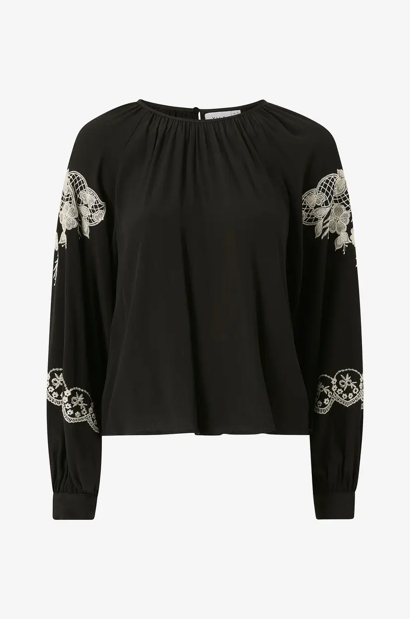 Vila Bluse viEngla O-neck L/s Top - Svart
