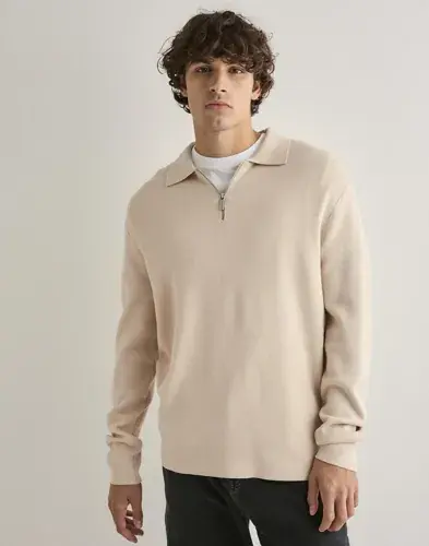 Selected Men Selected Men Slhteller Fn Relaxed Half Zip Polo Langermet poloskjorte Beige