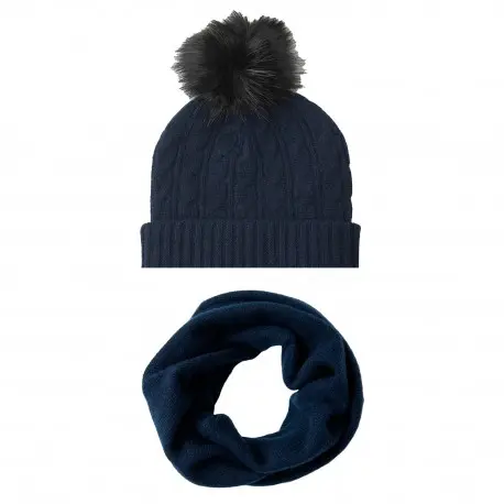 CASHMERE CULTURE Hue med kvast og halsvarmer i cashmere – damesæt, marineblå