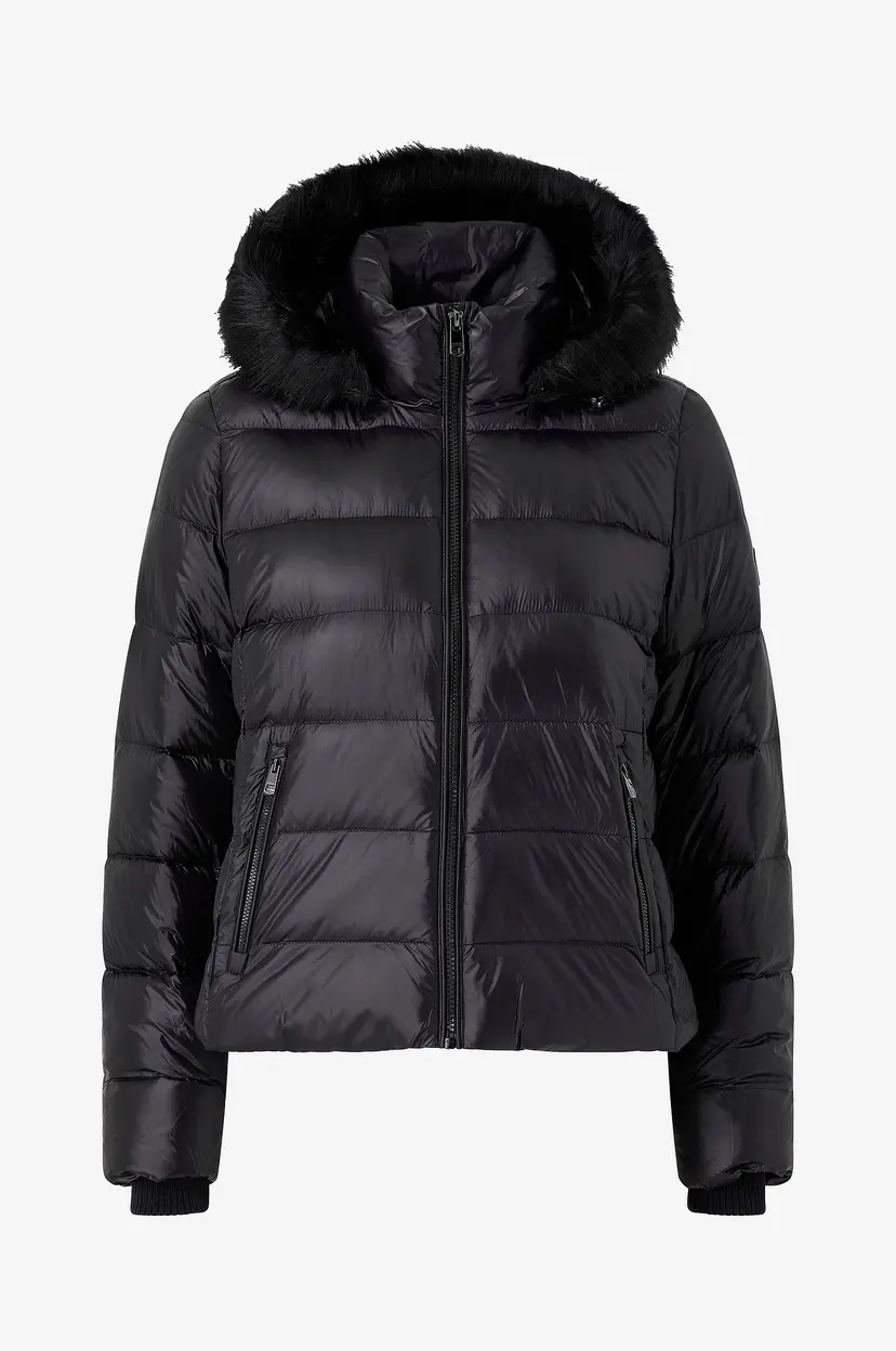 Tommy Hilfiger Dun jakke Gloss HW Down Slim Jacket W Fur - Svart