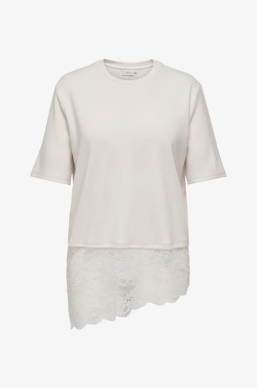 Only Carmakoma Topp Carlise S/S O-Neck Assym Lace Top J - Hvit