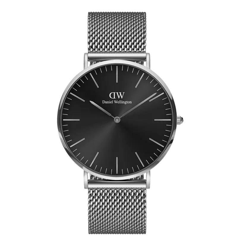 Daniel Wellington Silver 40mm Watch Classic Mesh Onyx | DW
