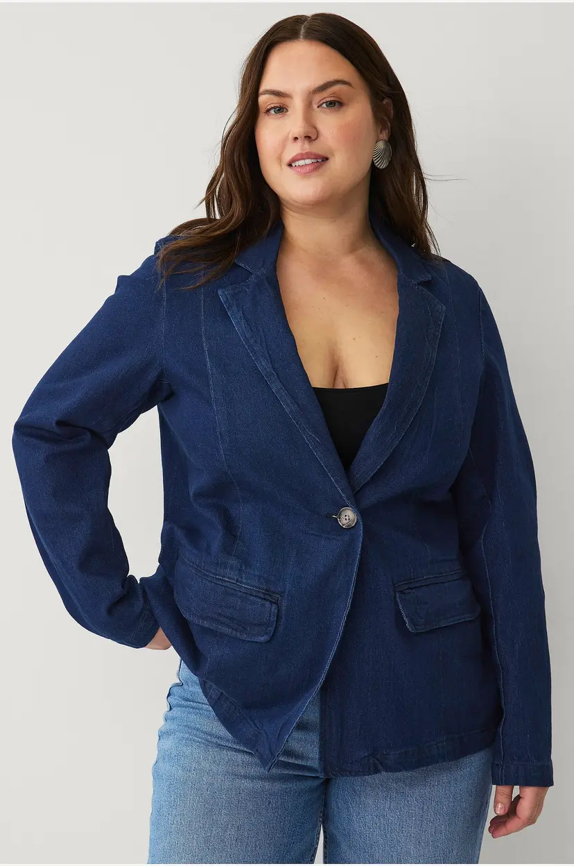 Zizzi Dongeri blazer jLiva L/S Denim Blazer - Blå