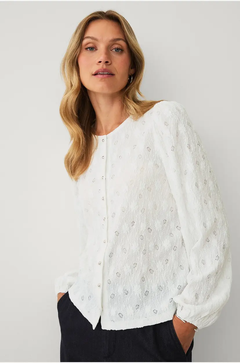Ellos Collection Jerseybluse med puffermer - Hvit