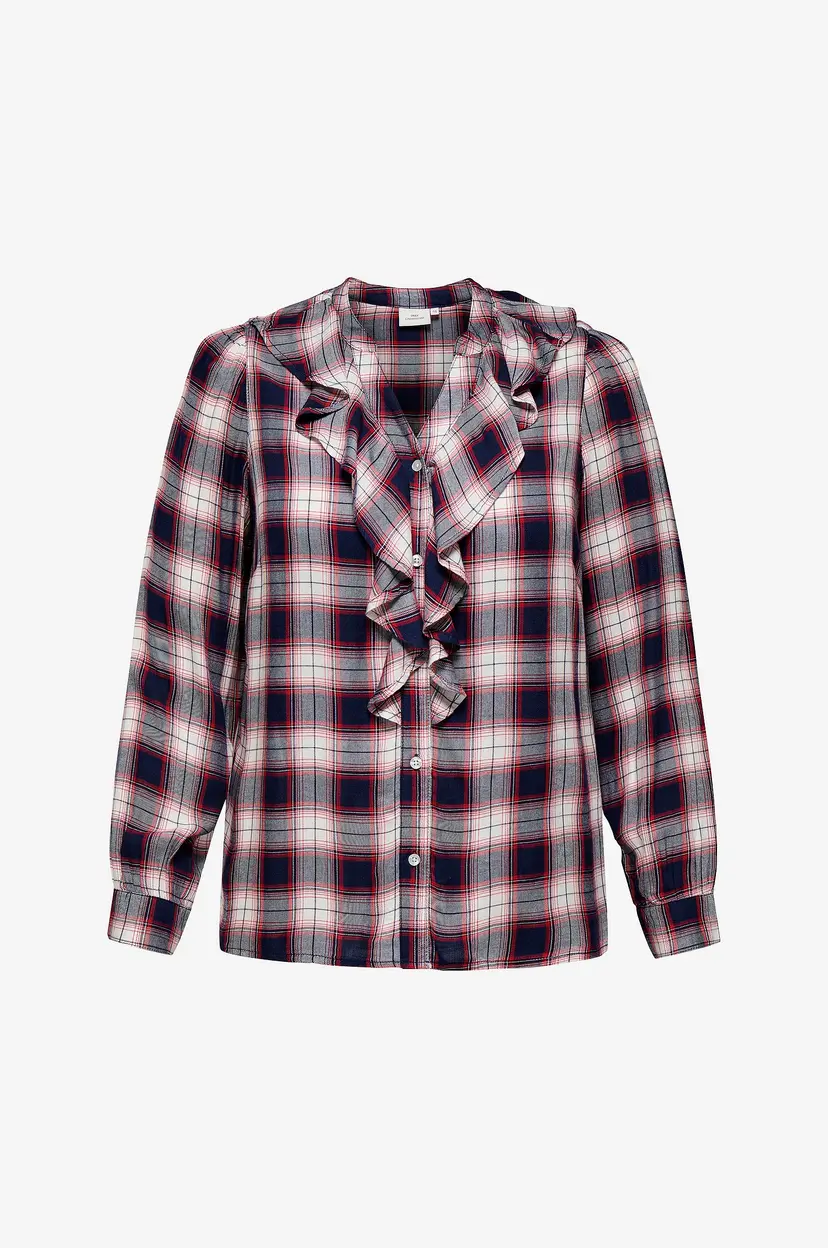 Only Carmakoma Skjorte carHalle LS Ruffle Check Shirt Wvn - Blå