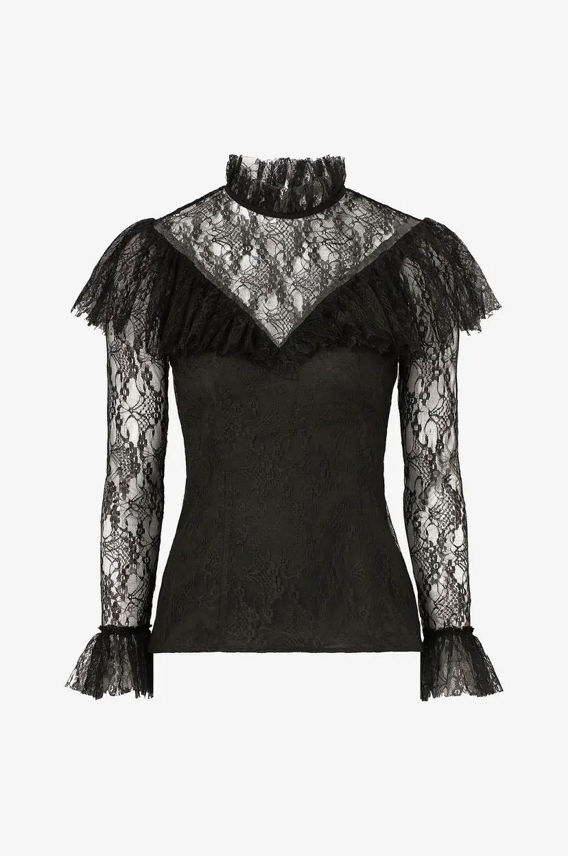 By Malina Blondetopp Joelle Polo Neck Lace Top - Svart