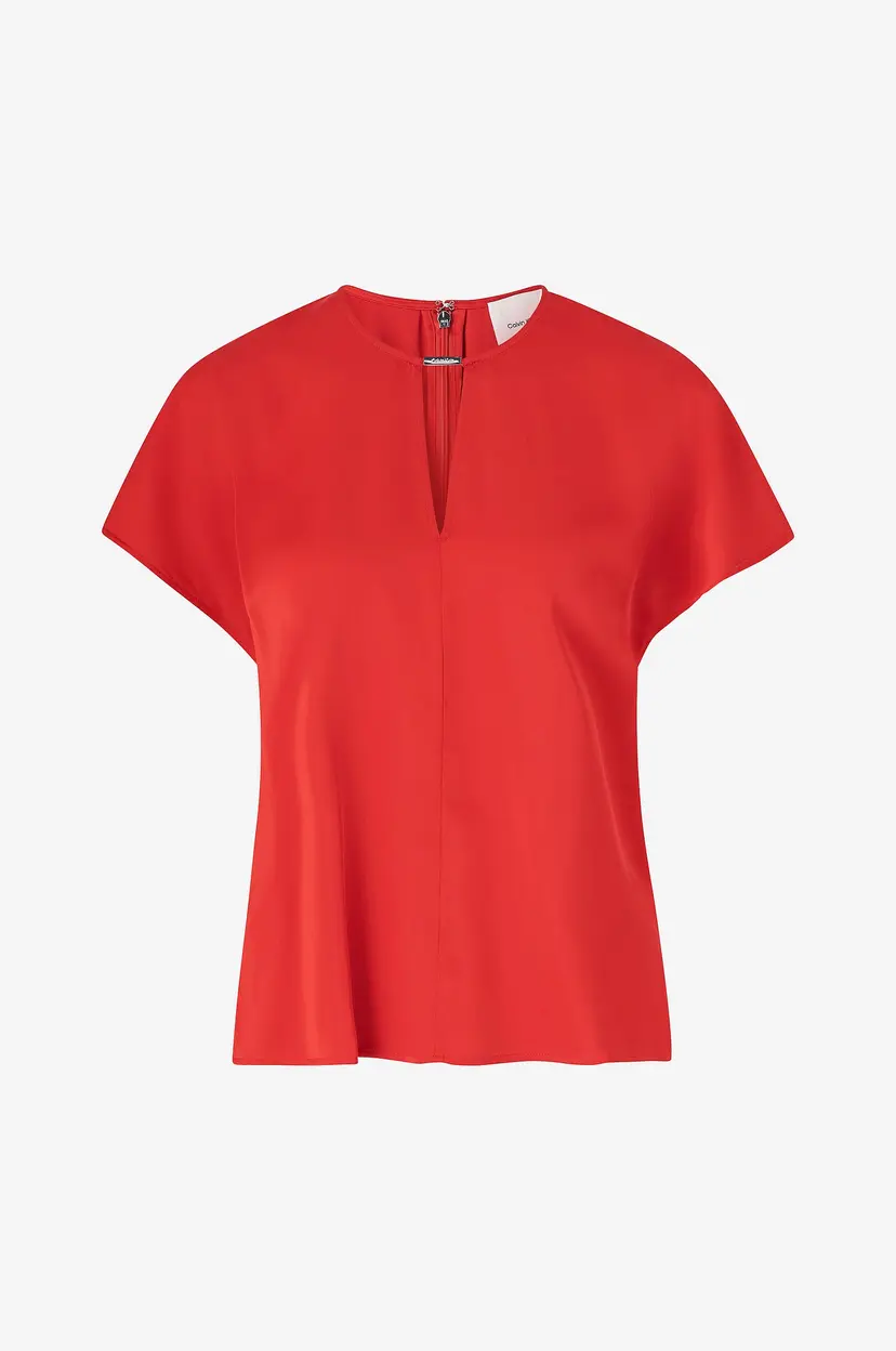 Calvin Klein Topp Drapey Satin SS Metal Blouse - Rød