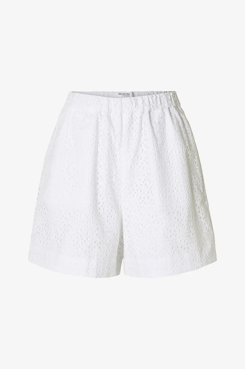 Selected Women Shorts slfLaerke HW Wide Broderi Ang Short - Hvit