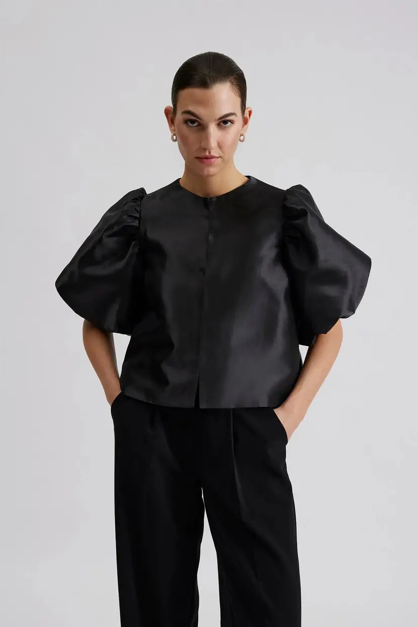 Malina Cleo Pouf Sleeve Blouse Black - XS