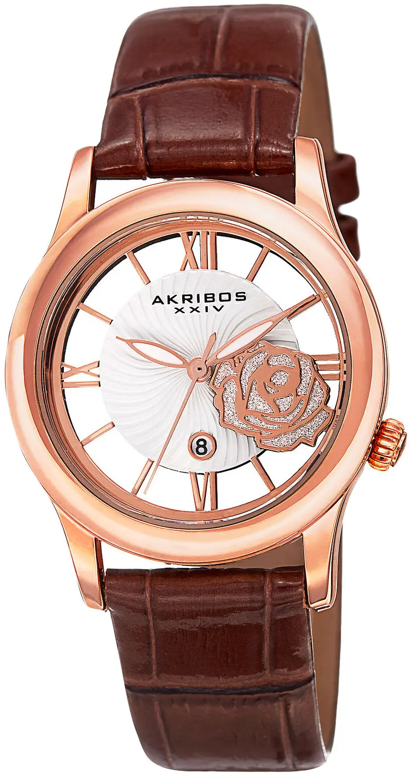 Akribos XXIV Akribos XXIV Dameklokke AK837RGBR Hvit/Lær Ø34 mm