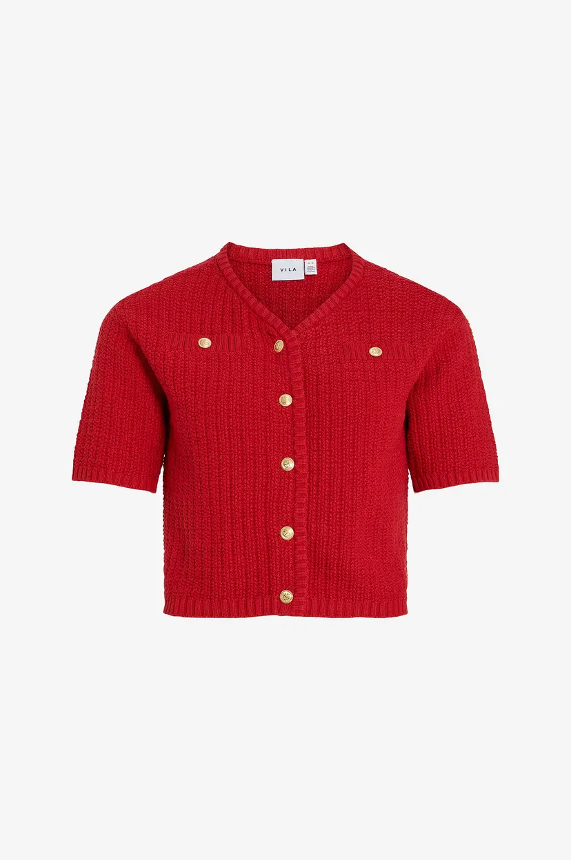 Vila Kardigan viTut S/S V-neck Knit Cardigan - Rød