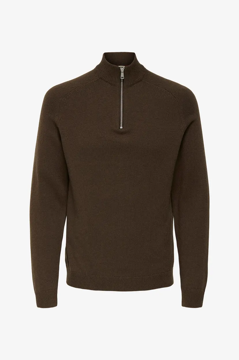 Only & Sons Genser onsEdward Reg 7 Wool Half Zip Knit - Brun