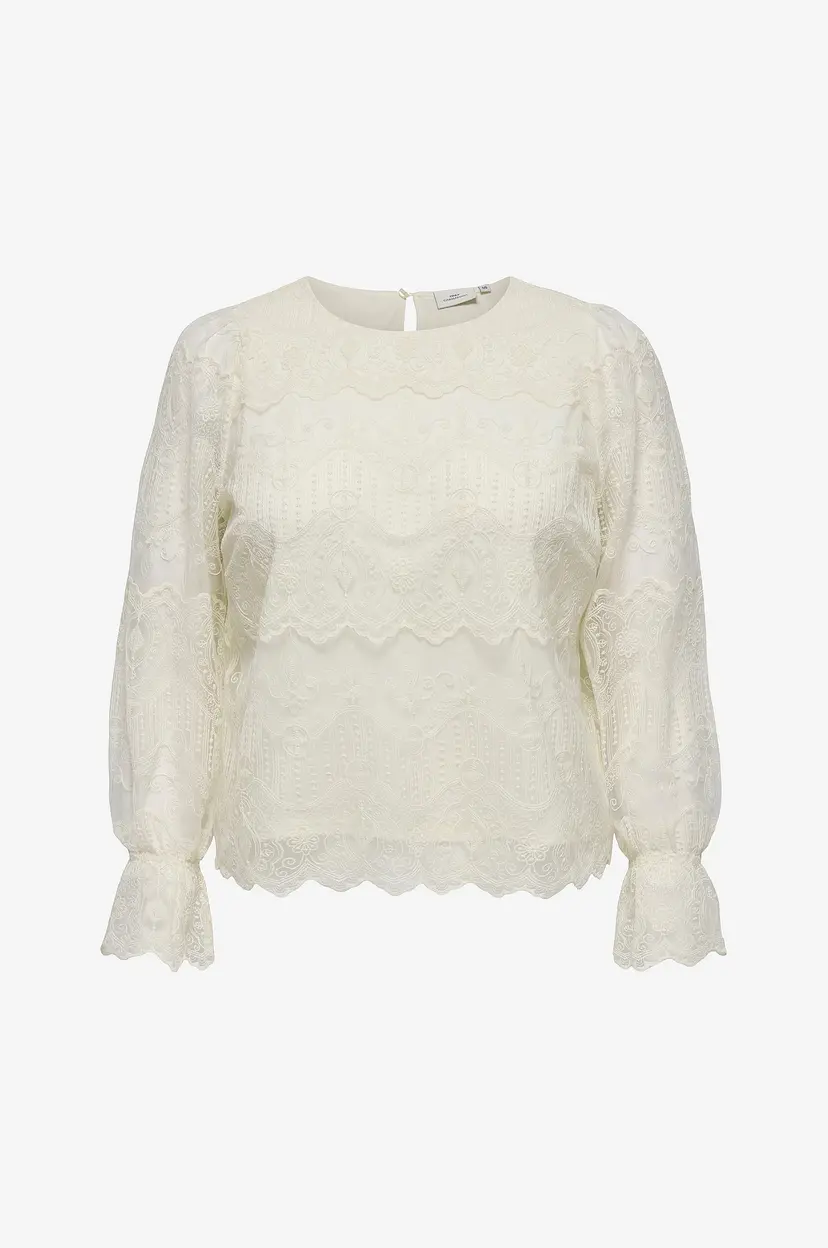 Only Carmakoma Blondebluse Carzenna L/S Lace O-Neck Top Wvn - Hvit