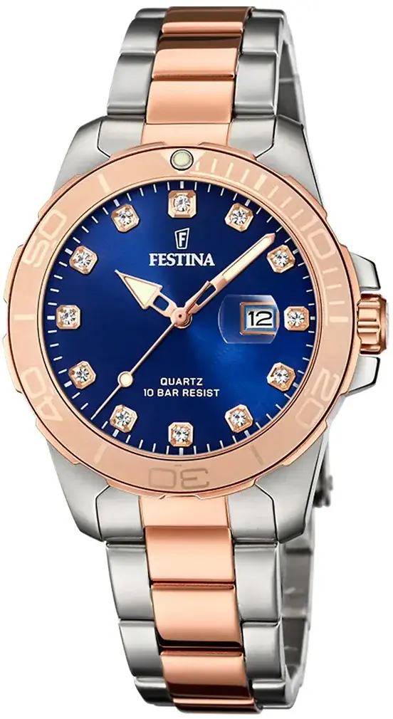 Festina Festina Dameklokke F20505-3 Boyfriend Blå/Rose-gulltonet stål Ø34