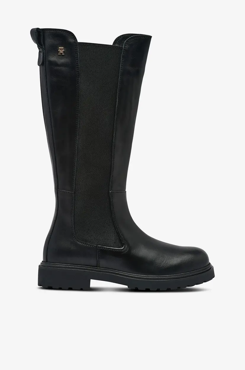 Tommy Hilfiger Støvler TH Lthr Cleated Long Boot - Svart