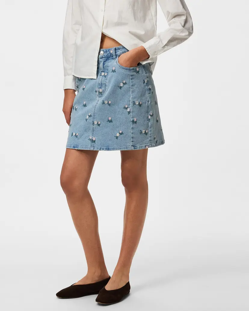 Pieces Denimskjørt Flora Emb