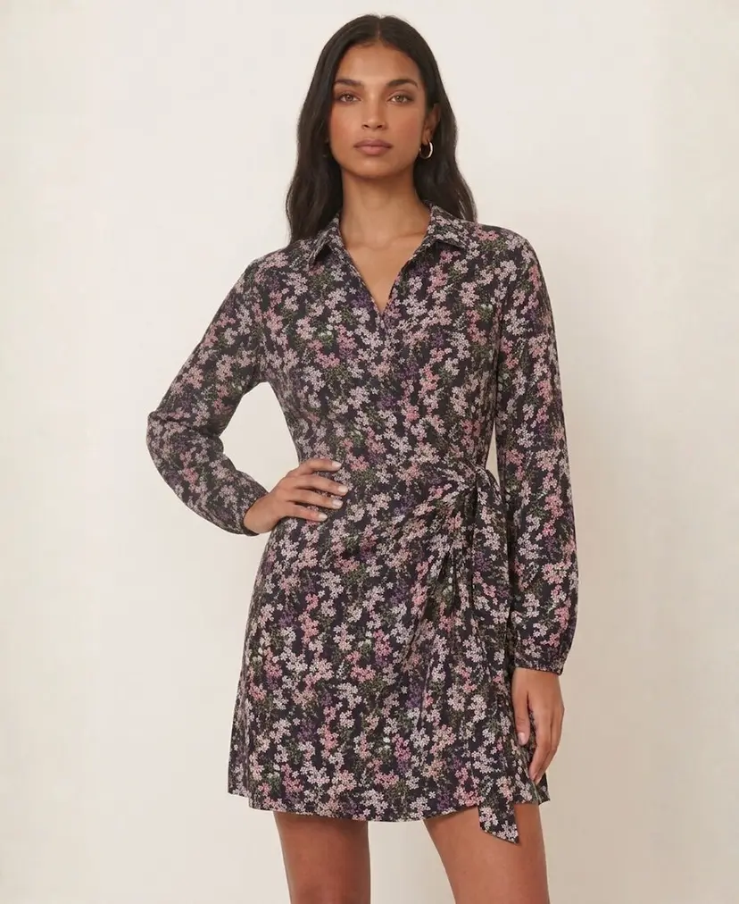 Needs No Label Black Floral Shirt Dress