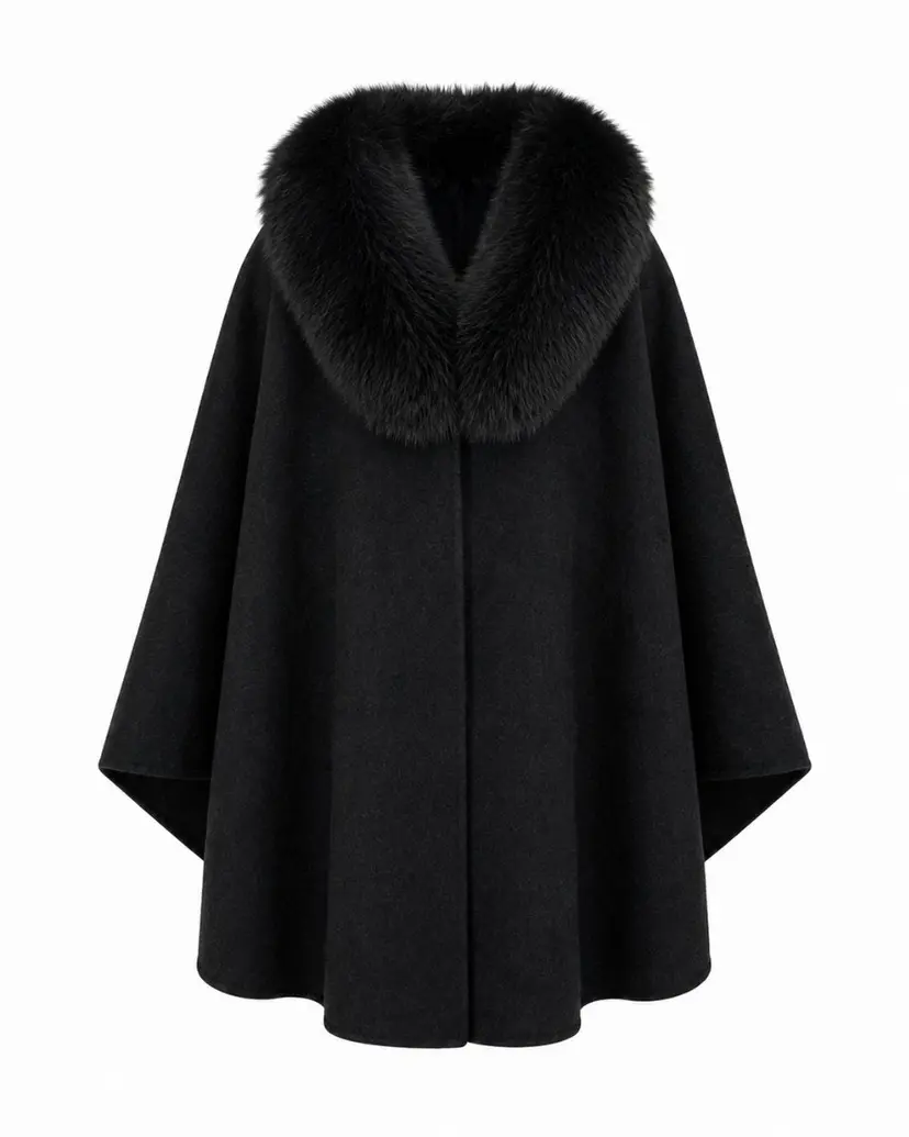 From Paris With Love Cape w/ Faux Fur Collar Black