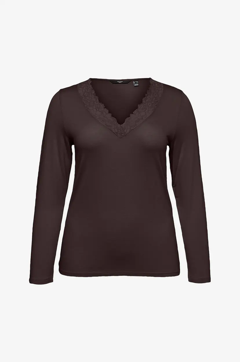 Vero Moda Curve Topp Vmrosa Ls V-Neck Lace Top Jrs - Brun