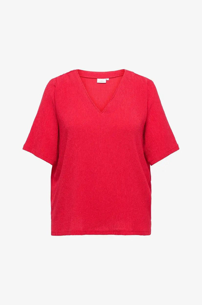 Only Carmakoma Topp caRanna Life S/S V-neck - Rød
