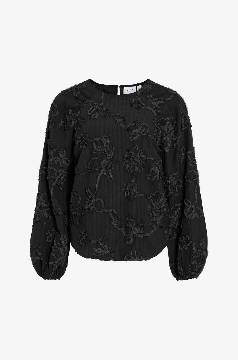 Vila Bluse viHulda O-neck L/s Top - Svart