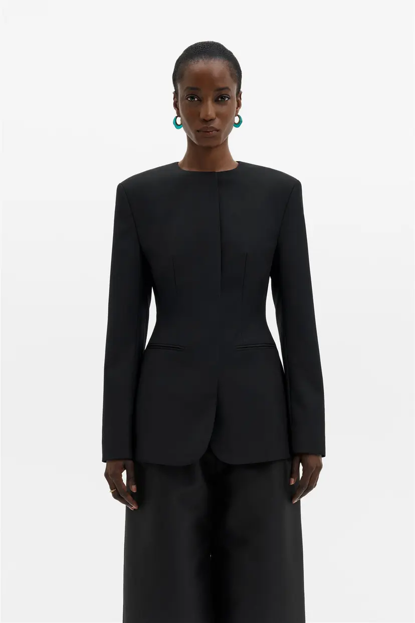 Malina Carol Fitted Round Neck Blazer Black - XS