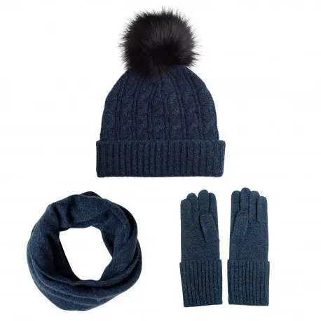 CASHMERE CULTURE Hue, halsvarmer og handsker i cashmere – damesæt, marineblå