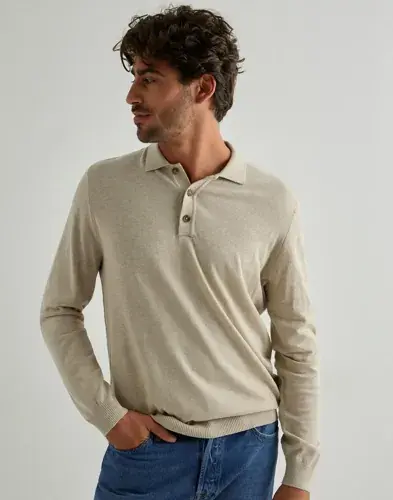 Only & Sons Only & Sons Onsloui Reg 12 Ls Mel Polo Knit Noo Langermet poloskjorte Beige