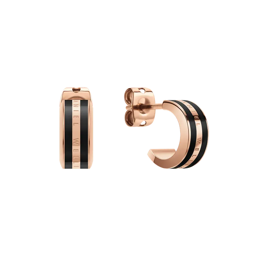 Daniel Wellington Rose Gold Earrings Emalie Black | DW