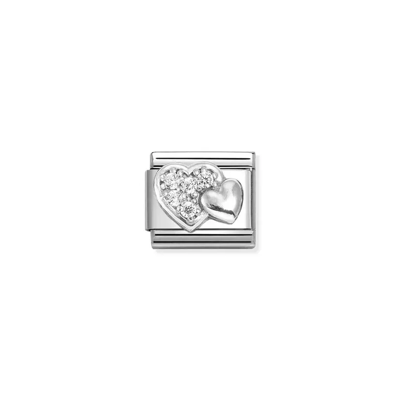 Nomination Doubble Heart Silver Zirconia
