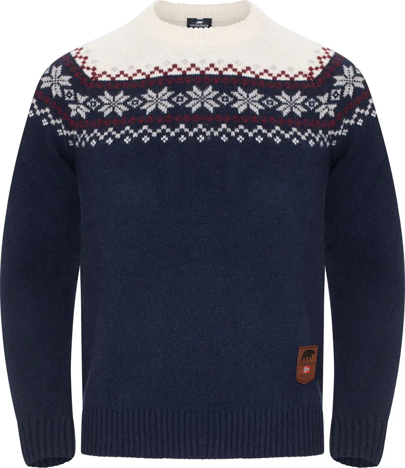 Gridarmor Gridarmor Men's Snøkrystall Round Neck Ullgenser Navy Blazer/bright White