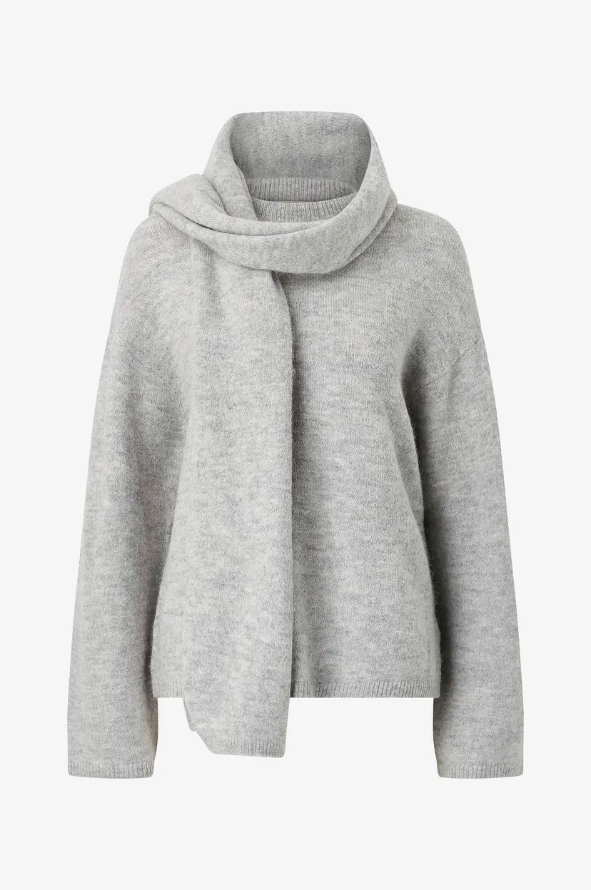 Gina Tricot Genser Knitted Scarf Sweater med skjerf - Grå