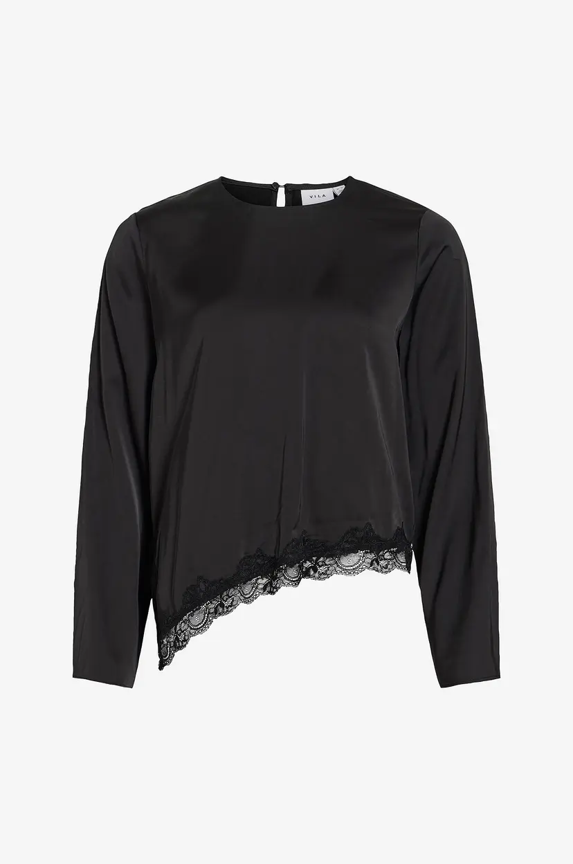 Vila Blondebluse Vionara Lace L/S Blouse - Svart