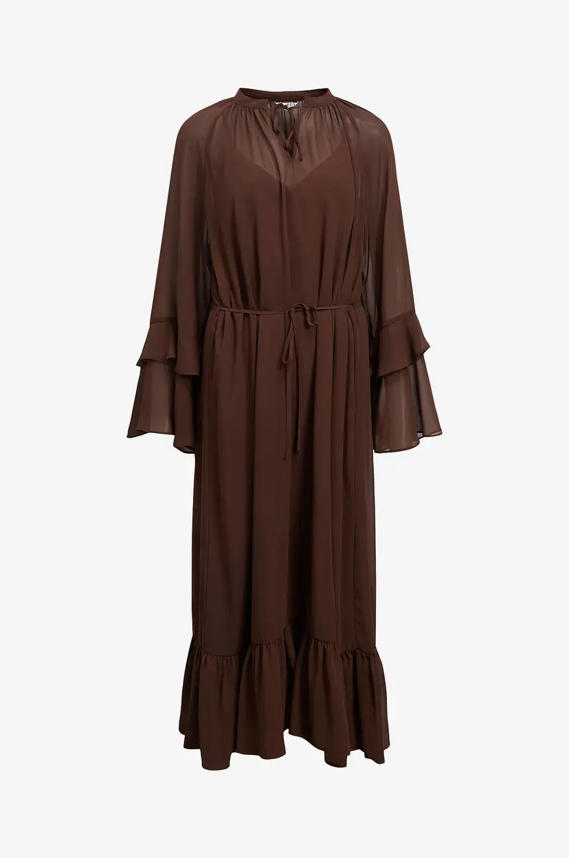 Object Collectors Item Kjole objGina L/s RE V-neck Midi Dress - Brun
