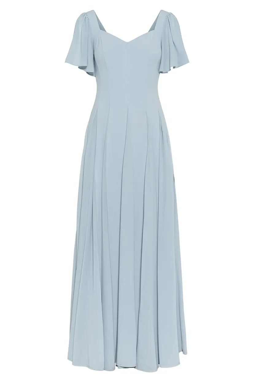 MurlongCres. Alette Maxi Dress Flutter Sleeves – Powder Blue Bridesmaid & Wedding Guest Dress, XS