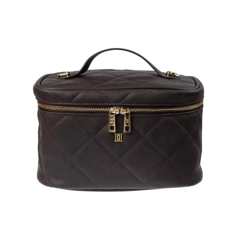 Dark Vegan Leather Vanity Bag Large Chocolate Brown