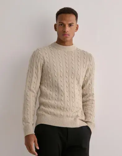 Selected Men Selected Men Slhryan Structure Crew Neck Strikkegensere Beige