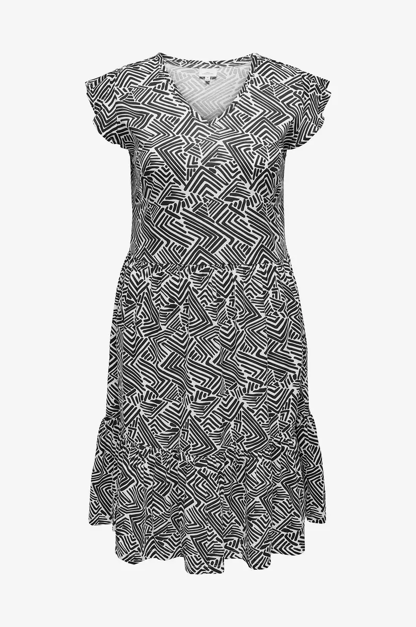 Only Carmakoma Kjole carMay Life Cap SL Frill Dress Aop - Svart