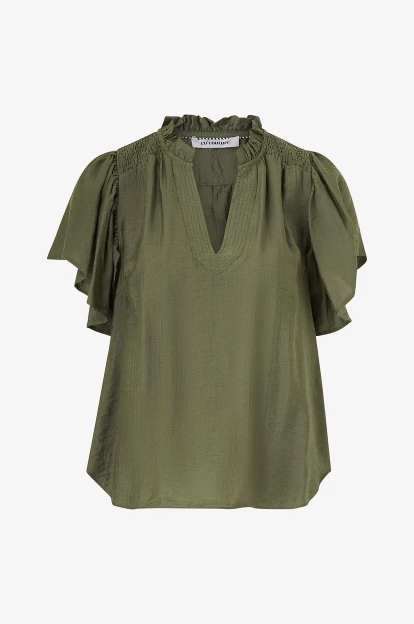 Co'couture Bluse HeraCC SS Frill - Grønn