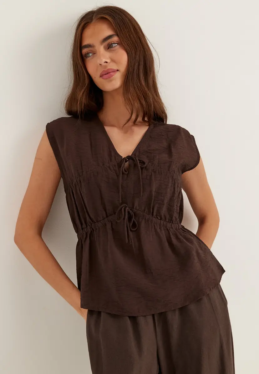 Bubbleroom Viscose Tie Detail Blouse