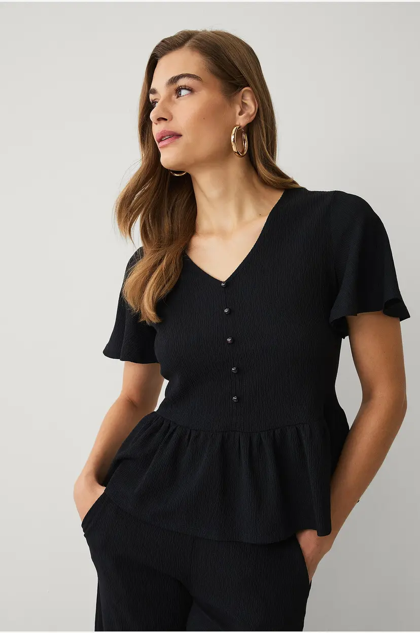 Ellos Collection Jerseybluse med volang - Svart