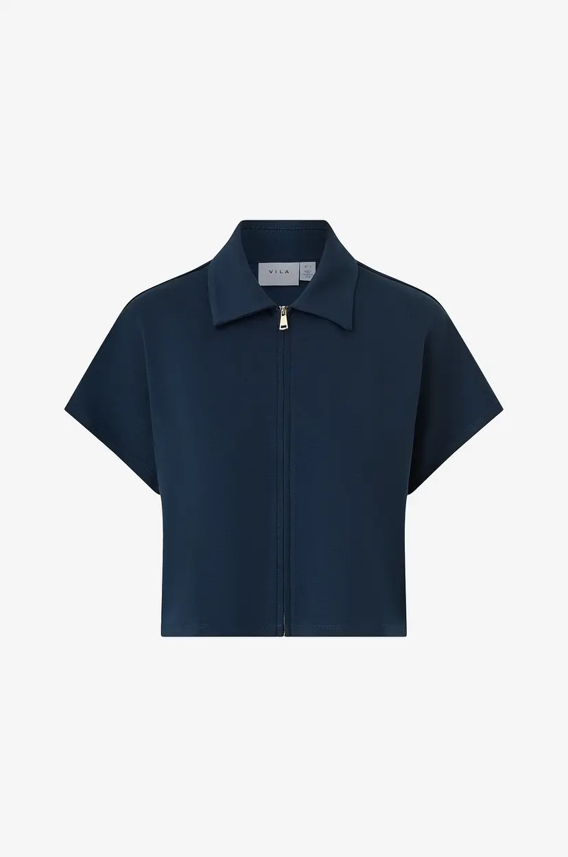Vila Topp viSiffi Collar S/S Zipper Top - Blå