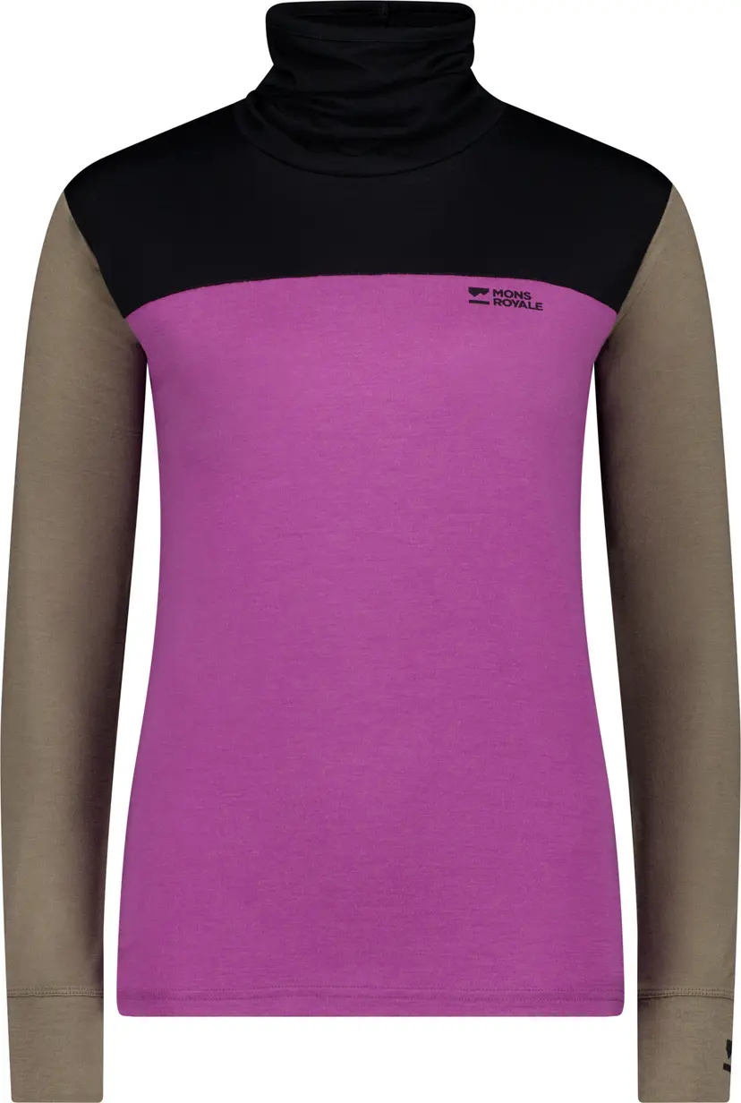 Mons Royale Mons Royale Women's Yotei Merino High Neck Long Sleeve Purple Bolt/Walnut/Black
