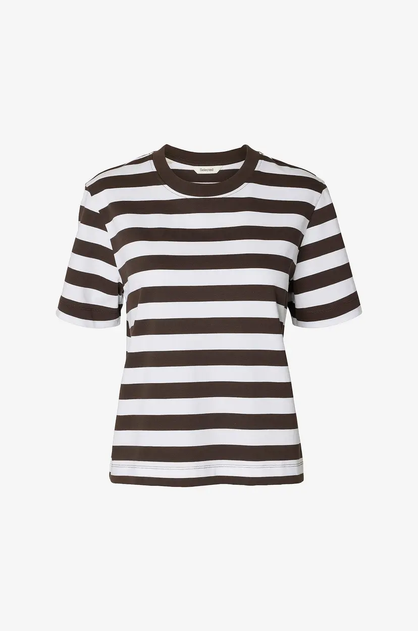 Selected Women Topp slfEssential SS Striped Boxy Tee - Brun