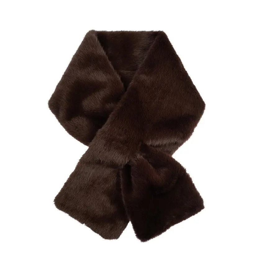 Dark Faux Fur Mink Scarf Chocolate Brown