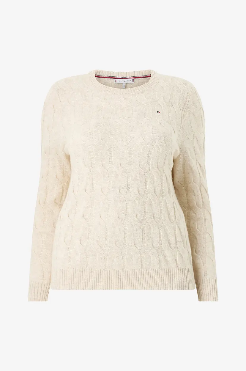 Tommy Hilfiger Curve Genser Crv Soft Wool Cable C-nk LS Swt - Hvit