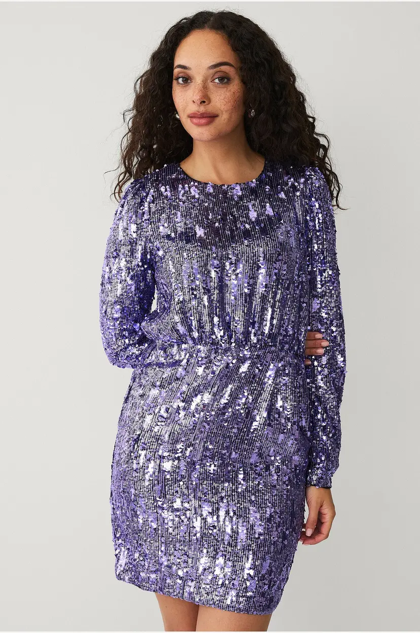 Selected Women Kjole slfAri-Colyn LS Short Sequins Dress - Lilla