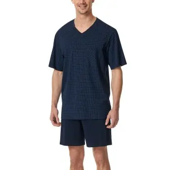 Schiesser Schiesser Comfort Essentials V-Neck Short Pyjamas Mørkblå bomull Medium Herre
