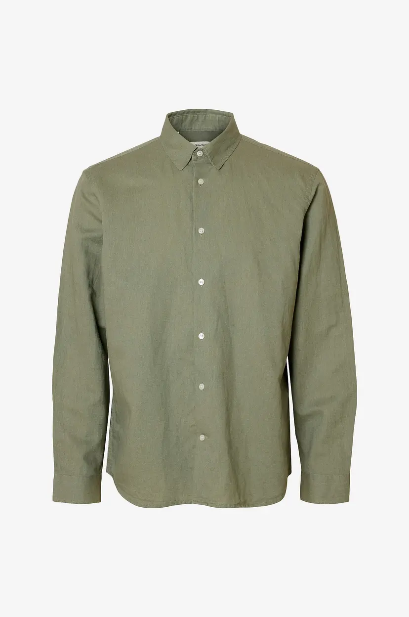 Selected Men Linskjorte slhRegclay Linenblend LS Cla - Grå